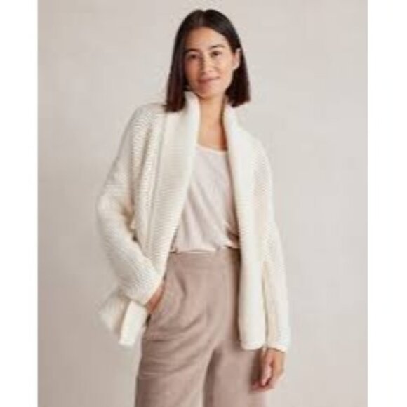 Haven Well Within Organic Cotton Honeycomb‎ Shawl Cream Cardigan Sz Small - Picture 1 of 6